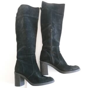 KG Kurt Geiger Women EU37 Black Suede Tring Heeled Knee Boots Chunky Classic